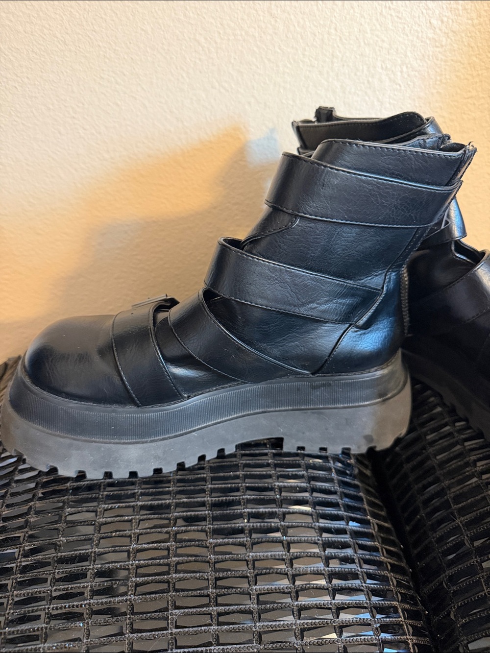 Dolls Kill Black Chunky Platform Buckle Moto Boots - Picture 3 of 4